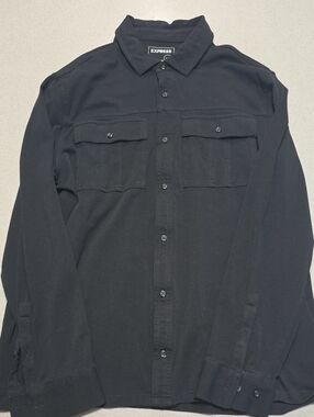 Express Black Long-Sleeve Button-Down Shirt with Dual Chest Pockets